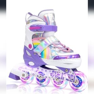 SULIFEEL Rainbow Unicorn Adjustable Inline Skates for Girls and Boys Kids Skates